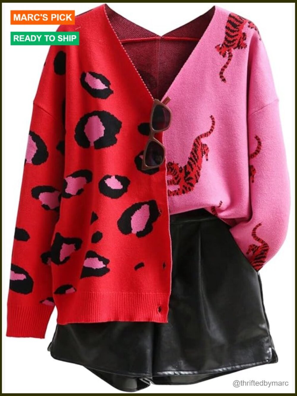 Leopard Animal Print Cardigan Sweater V-Neck Button Down Long Sleeve Tops